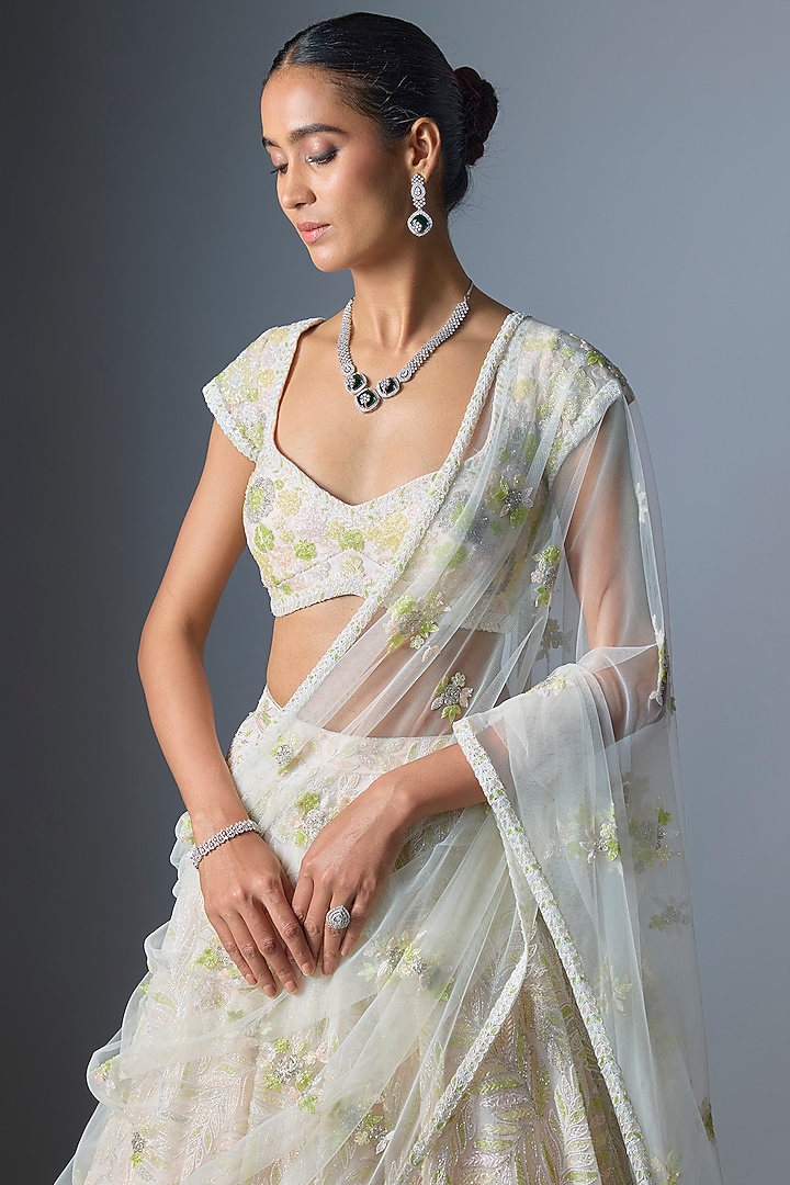 Ivory Organza Embroidered Bridal Lehenga Set by Kalighata at Pernia's Pop Up Shop