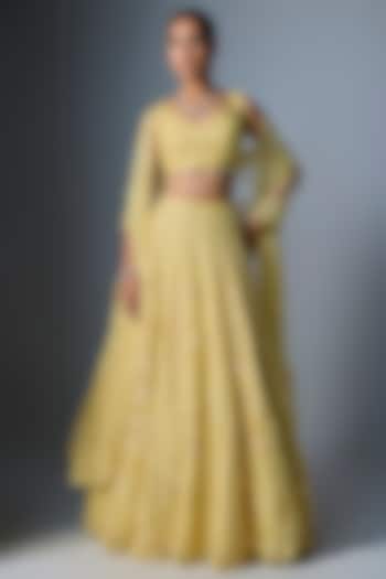 Lime Organza Embroidered Bridal Lehenga Set by Kalighata at Pernia's Pop Up Shop