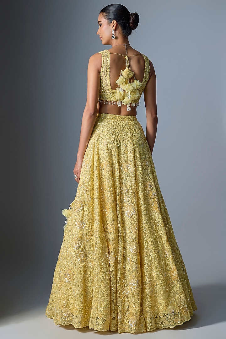 Lime Organza Embroidered Bridal Lehenga Set by Kalighata at Pernia's Pop Up Shop
