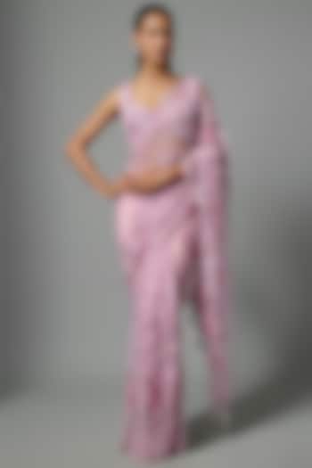 Lilac Tissue Embroidered Bridal Saree Set by Kalighata at Pernia's Pop Up Shop