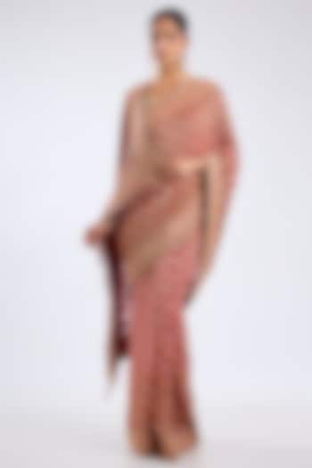 Red Bandhej Embroidered Reception Saree Set by Kalighata at Pernia's Pop Up Shop