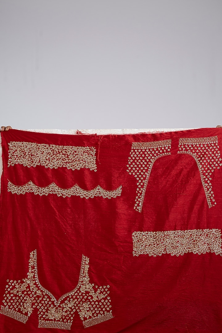 Red Bandhej Poth Embroidered Reception Saree Set by Kalighata at Pernia's Pop Up Shop