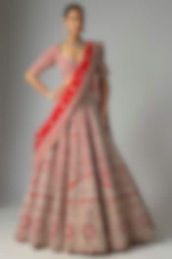 Red Raw Silk Bridal Lehenga Set by Kalighata at Pernia's Pop Up Shop