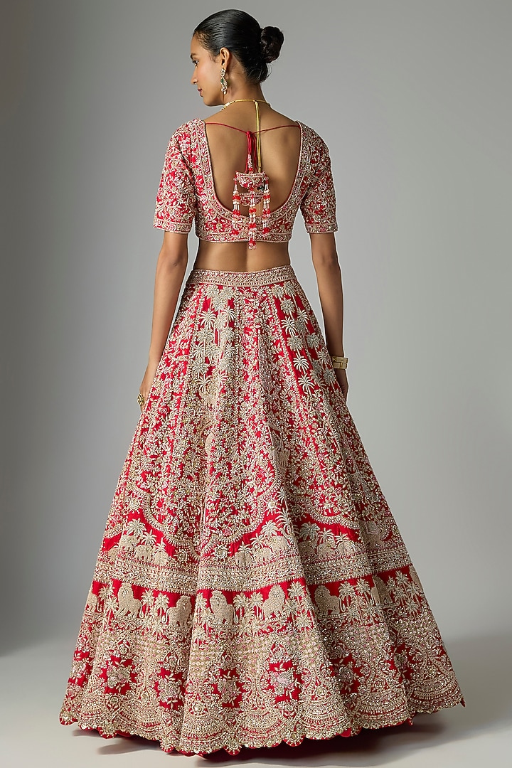 Red Raw Silk Bridal Lehenga Set by Kalighata at Pernia's Pop Up Shop
