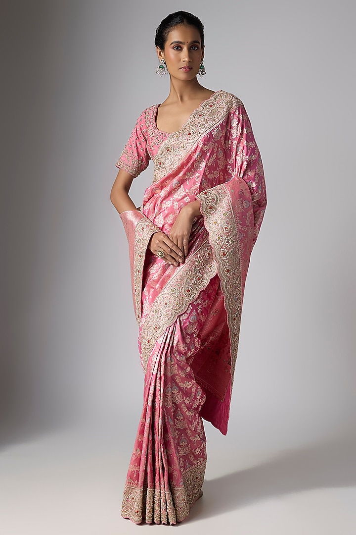Pink Tissue Bridal Saree Set by Kalighata at Pernia's Pop Up Shop