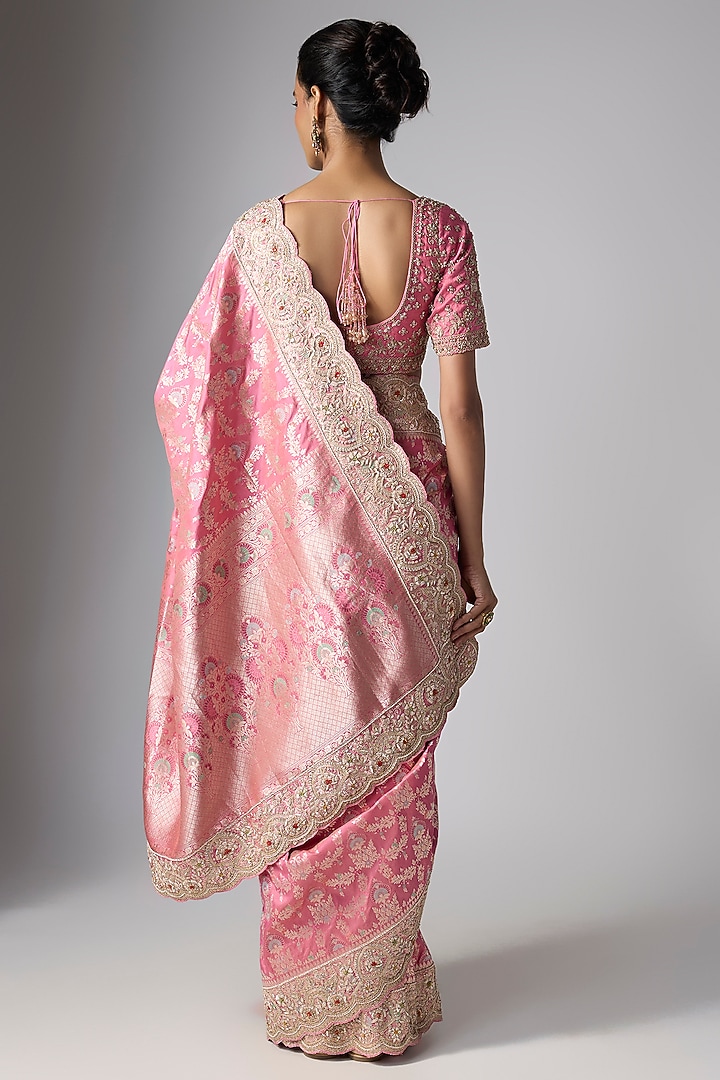 Pink Tissue Bridal Saree Set by Kalighata at Pernia's Pop Up Shop
