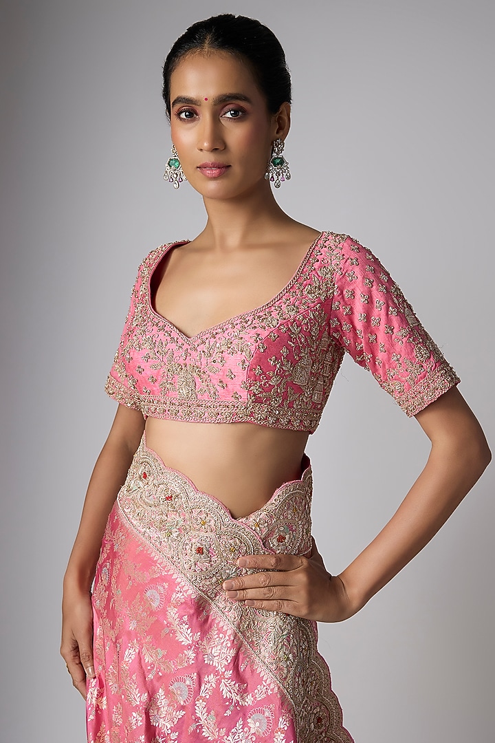 Pink Tissue Bridal Saree Set by Kalighata at Pernia's Pop Up Shop