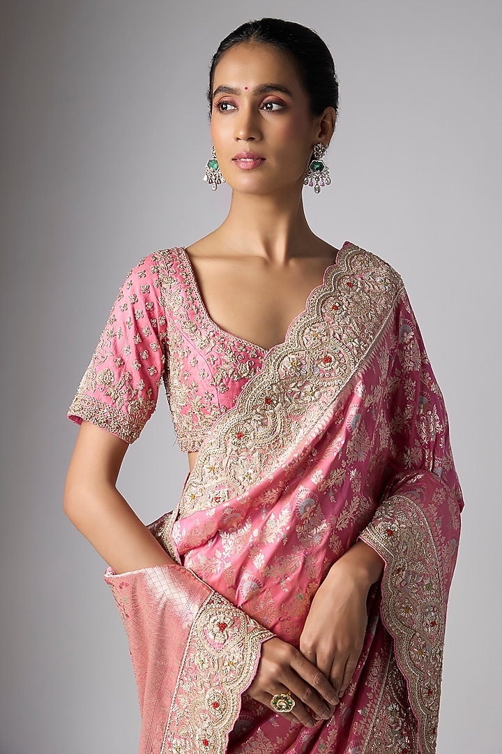 Pink Tissue Bridal Saree Set by Kalighata at Pernia's Pop Up Shop