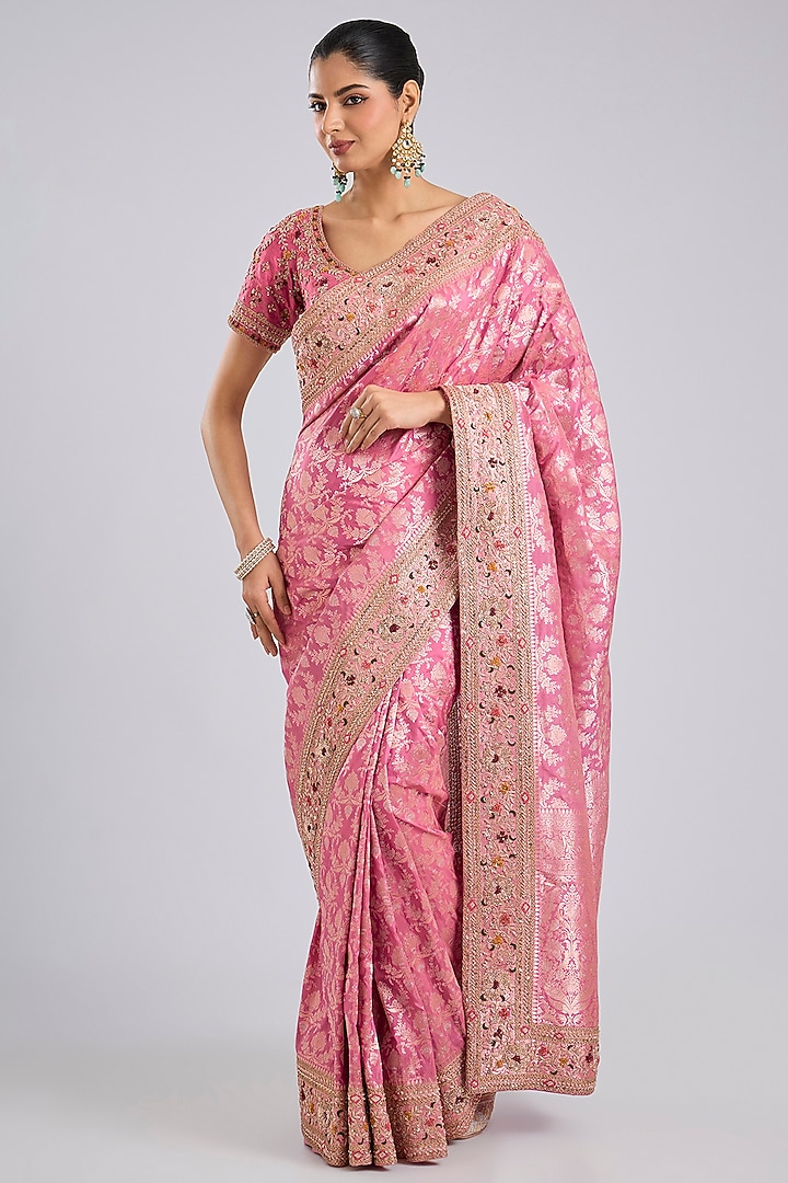 Mauve Banarasi Bridal Saree Set by Kalighata at Pernia's Pop Up Shop