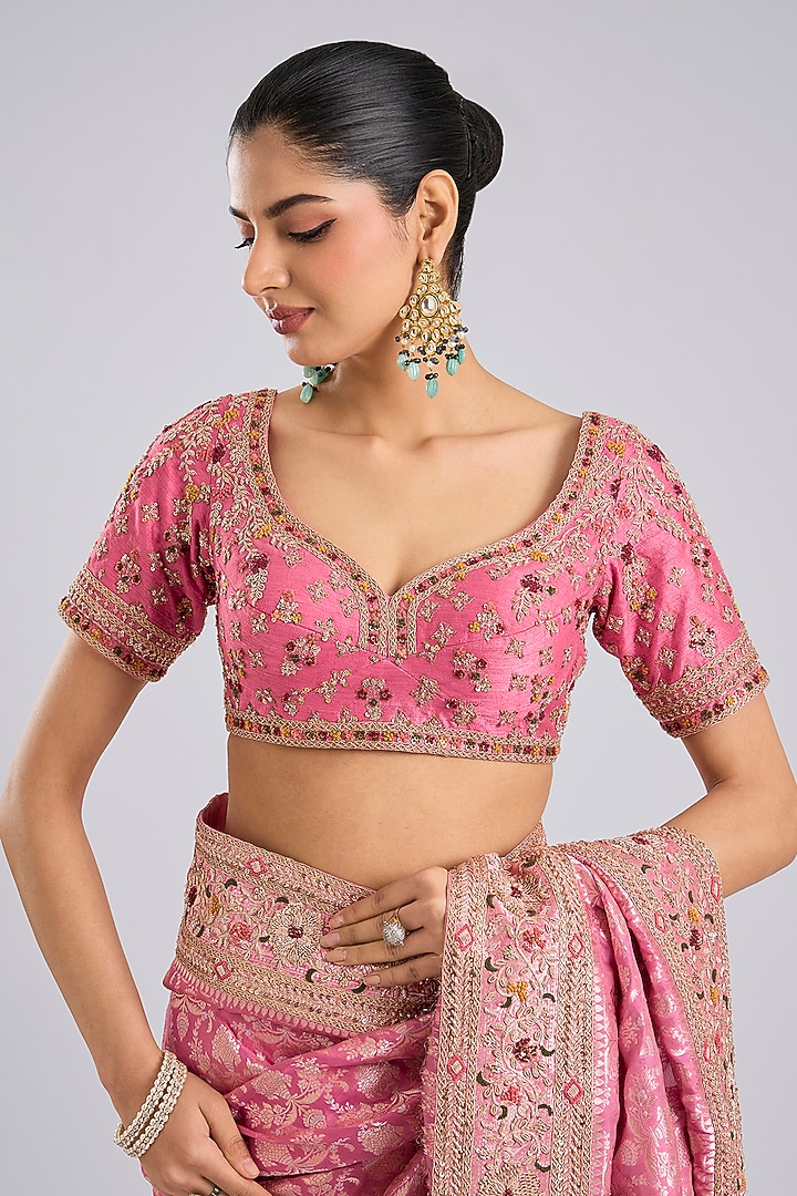Mauve Banarasi Bridal Saree Set by Kalighata at Pernia's Pop Up Shop