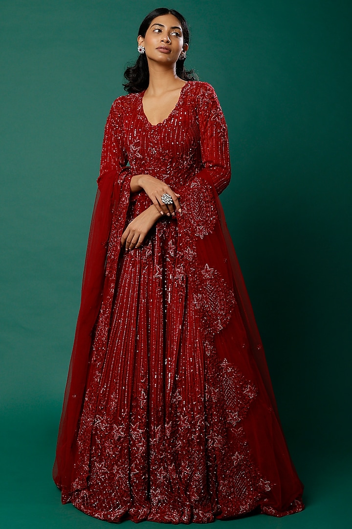 Maroon Embellished Gown by Kalighata