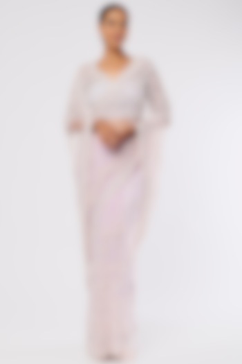 Mauve Organza Sequins Hand Embellished Saree Set by Kalighata at Pernia's Pop Up Shop
