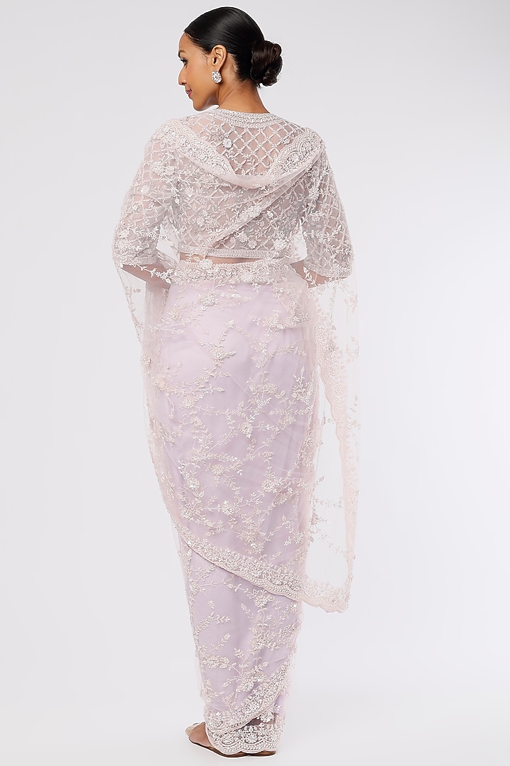 Mauve Organza Sequins Hand Embellished Wedding Saree Set by Kalighata at Pernia's Pop Up Shop