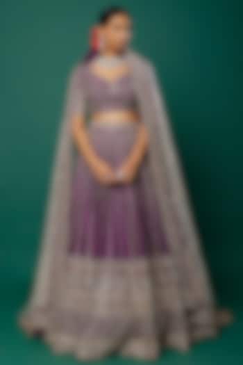Purple Embroidered Bridal Lehenga Set by Kalighata at Pernia's Pop Up Shop
