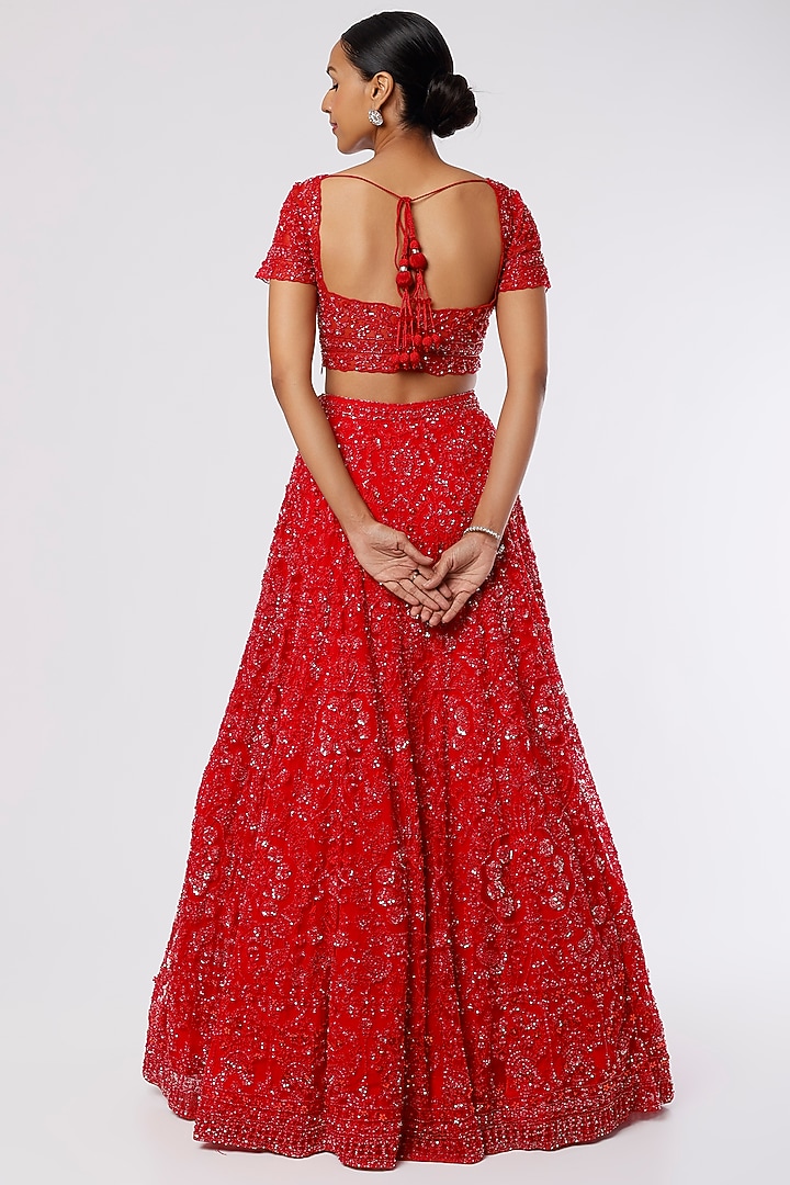 Red Hand Embellished Wedding Lehenga Set by Kalighata at Pernia's Pop Up Shop