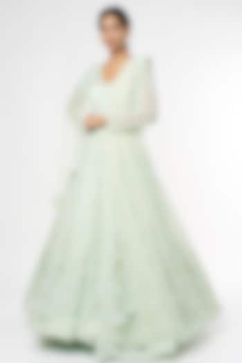 Mint Green Embellished Gown by Kalighata