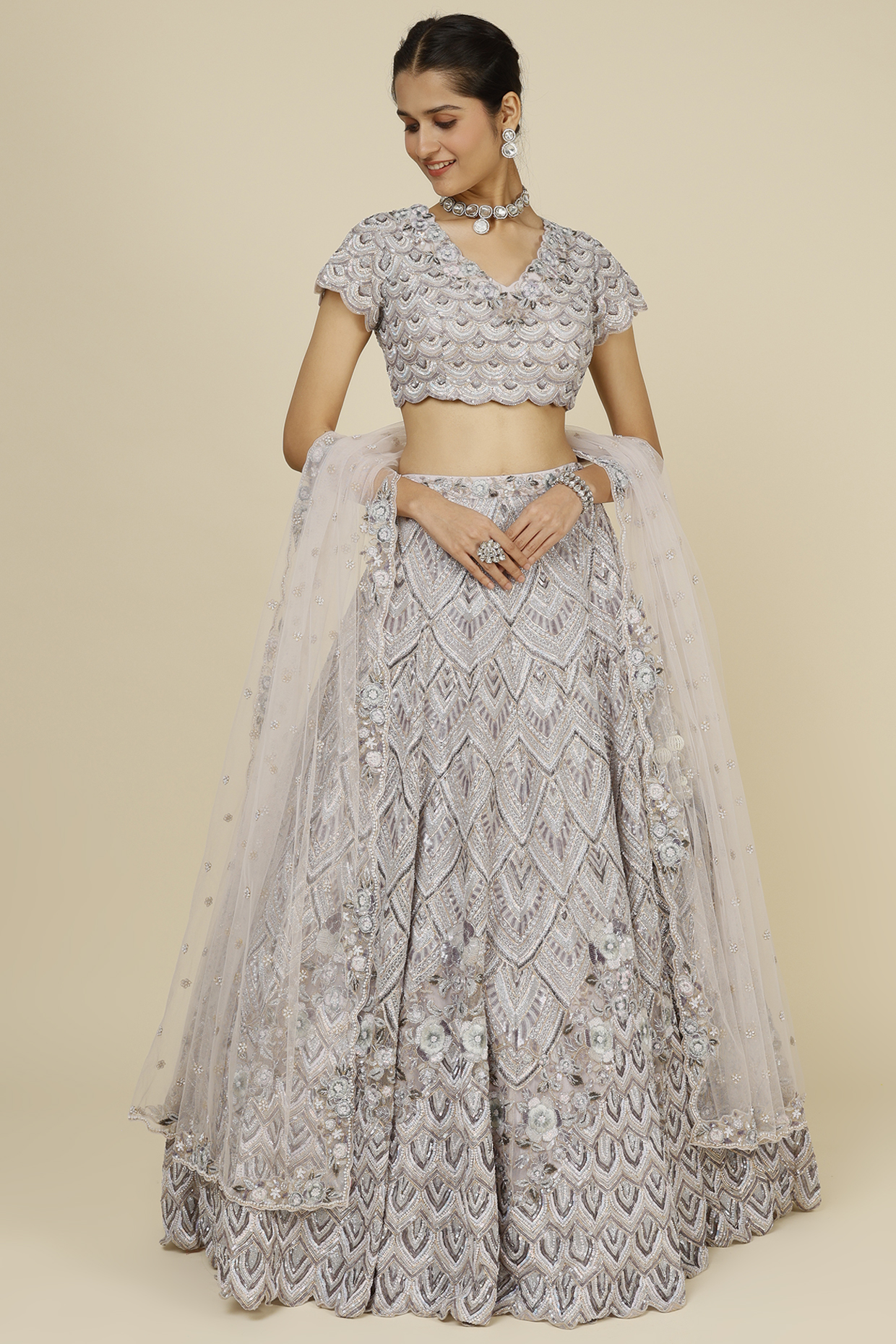 Mauve Net Embellished Vogue Bridal Lehenga Variation Set by Kalighata at Pernia's Pop Up Shop