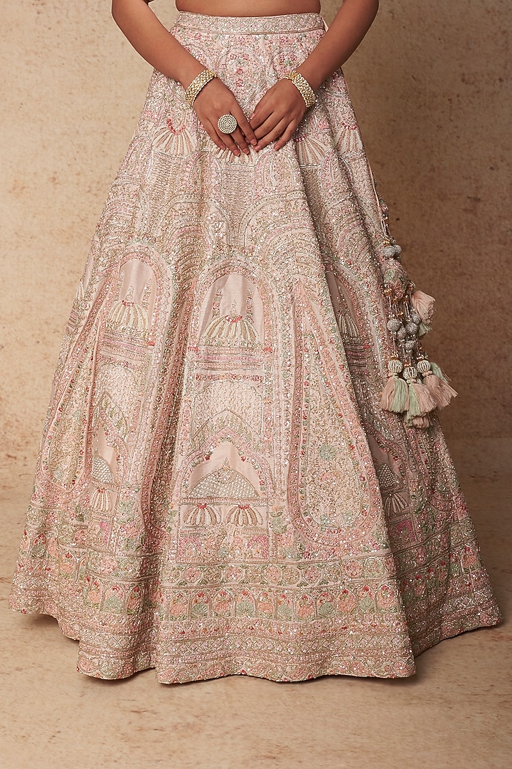 Blush Pink Embroidered Bridal Lehenga Set by Kalighata at Pernia's Pop Up Shop