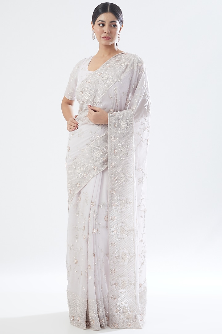 Blush Pink Embroidered Saree Set by Kalighata at Pernia's Pop Up Shop