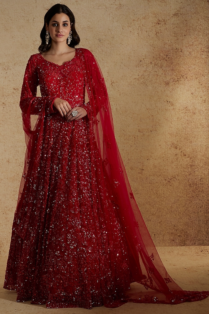 Maroon Hand Embellished Kahkashan Gown by Kalighata