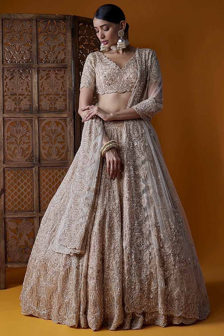 Pink Organza Embellished Bridal Lehenga Set by Kalighata at Pernia's Pop Up Shop