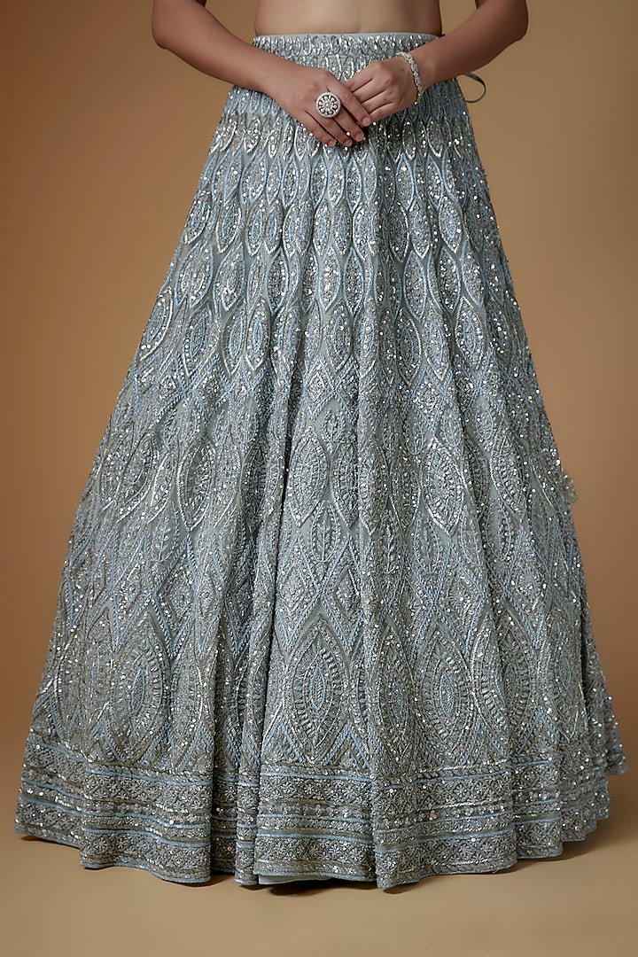 Grey Net Hand Embroidered Bridal Lehenga Set by Kalighata at Pernia's Pop Up Shop