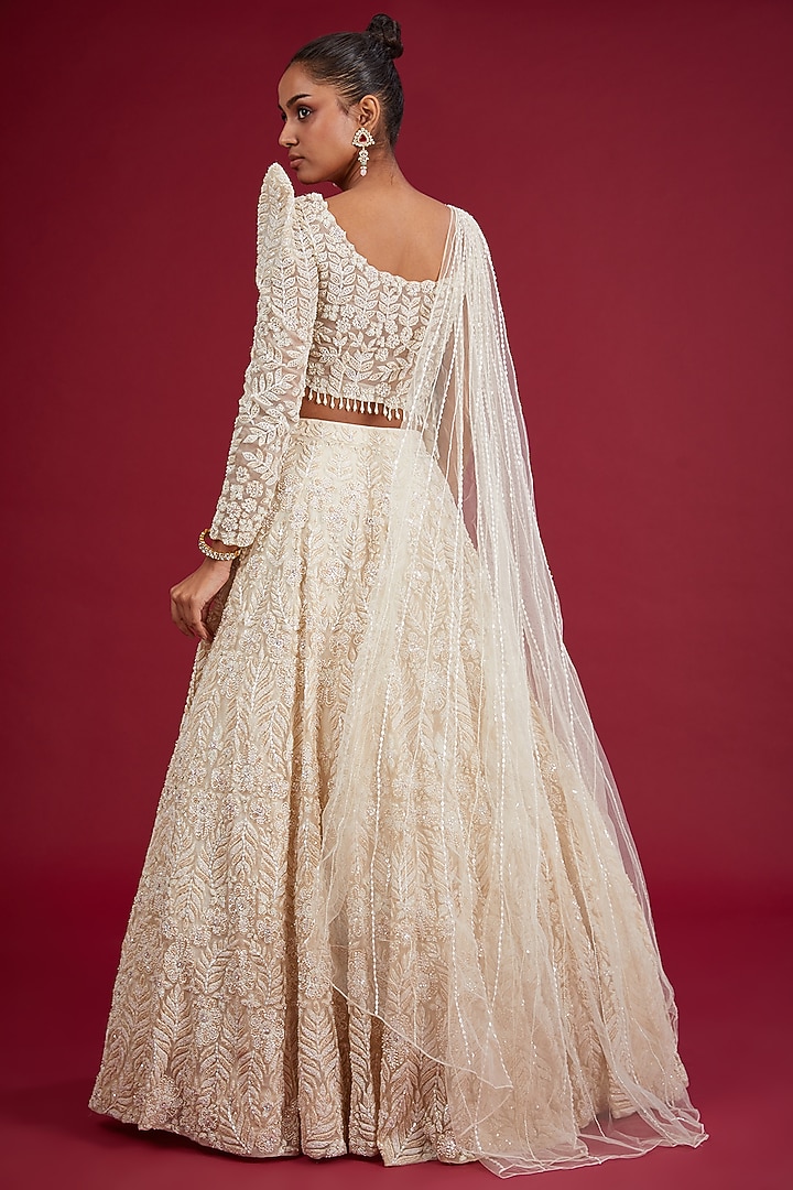 Ivory Organza Zardosi Embroidered Bridal Lehenga Set by Kalighata at Pernia's Pop Up Shop