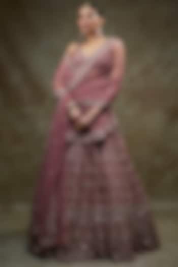 Purple Net Embroidered Bridal Lehenga Set by Kalighata at Pernia's Pop Up Shop