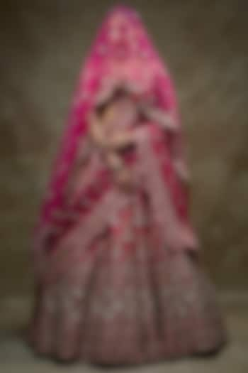 Pink Raw Silk Embroidered Lehenga Set  by Kalighata