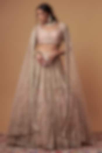 Peach Organza Hand Embroidered Bridal Lehenga Set by Kalighata at Pernia's Pop Up Shop
