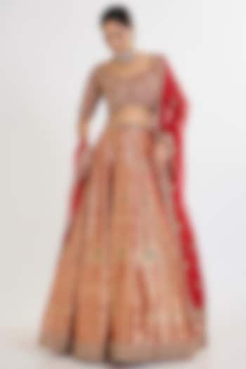 Maroon Banarasi Silk Zardosi Embroidered Bridal Lehenga Set by Kalighata at Pernia's Pop Up Shop
