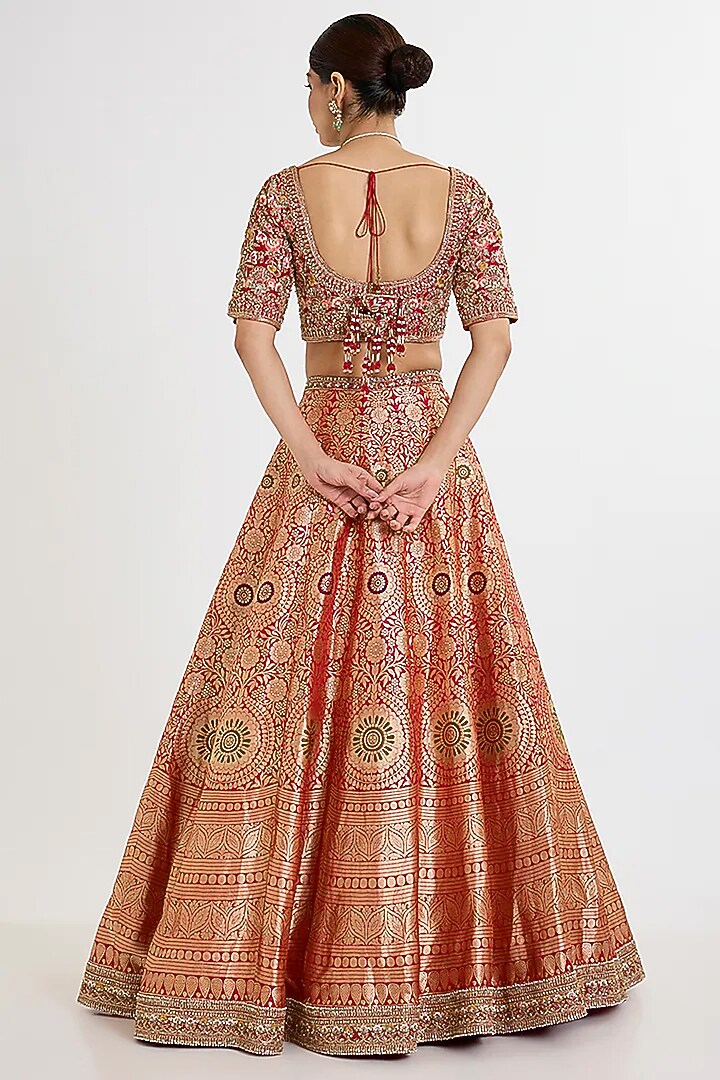 Maroon Banarasi Silk Zardosi Embroidered Bridal Lehenga Set by Kalighata at Pernia's Pop Up Shop