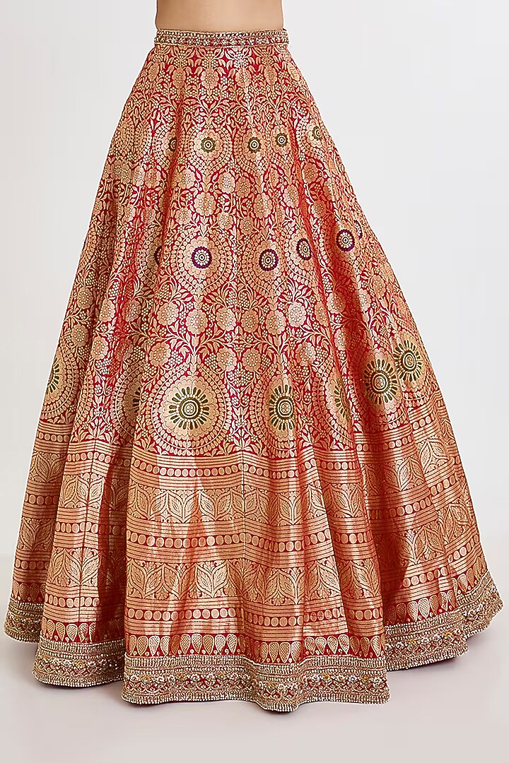 Maroon Banarasi Silk Zardosi Embroidered Bridal Lehenga Set by Kalighata at Pernia's Pop Up Shop