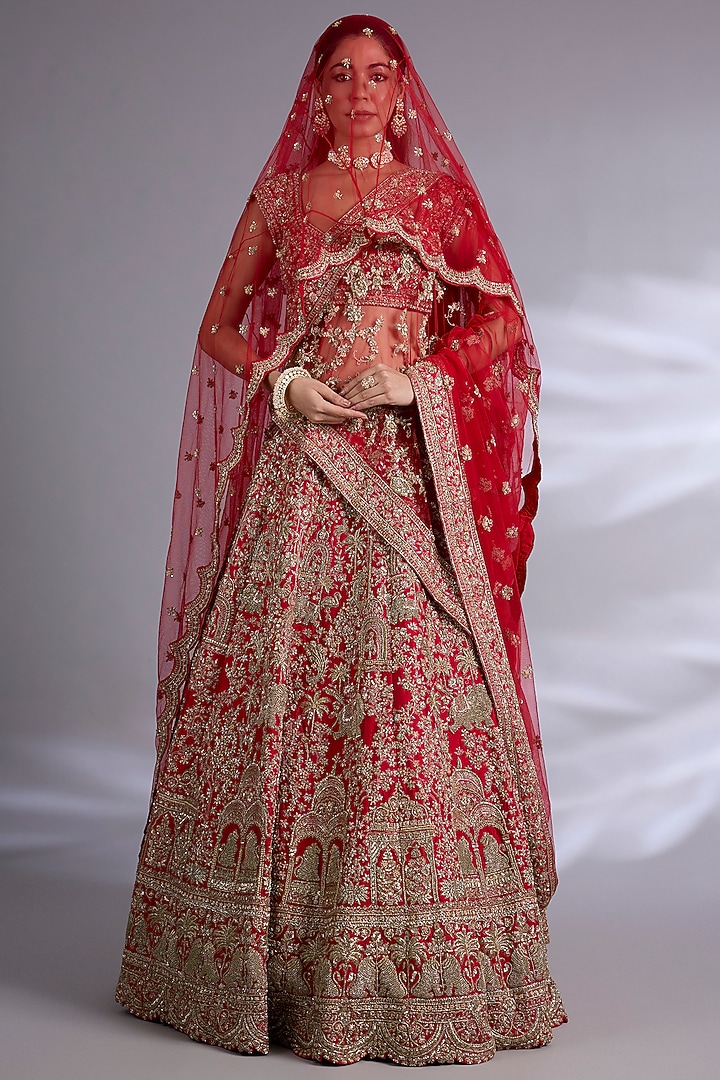 Red Raw Silk Bridal lehenga for 22 Lehenga Set by Kalighata at Pernia's Pop Up Shop