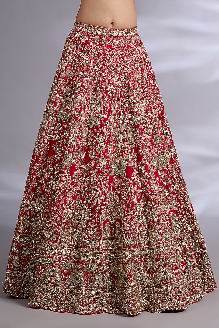 Red Raw Silk Bridal Lehenga Set by Kalighata at Pernia's Pop Up Shop