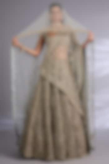 Turquoise Velvet Bridal Lehenga Set by Kalighata at Pernia's Pop Up Shop