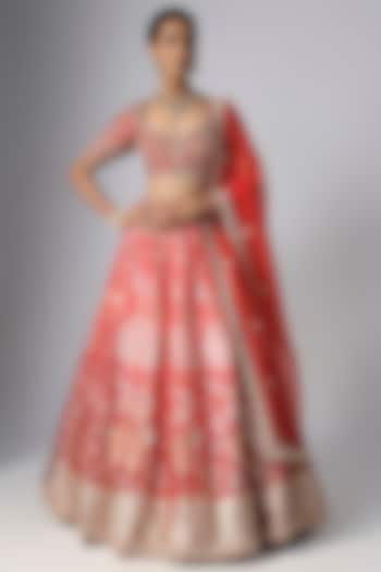 Red Banarasi Bridal Lehenga Set by Kalighata at Pernia's Pop Up Shop