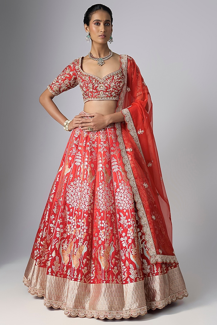 Red Banarasi Bridal Lehenga Set by Kalighata at Pernia's Pop Up Shop