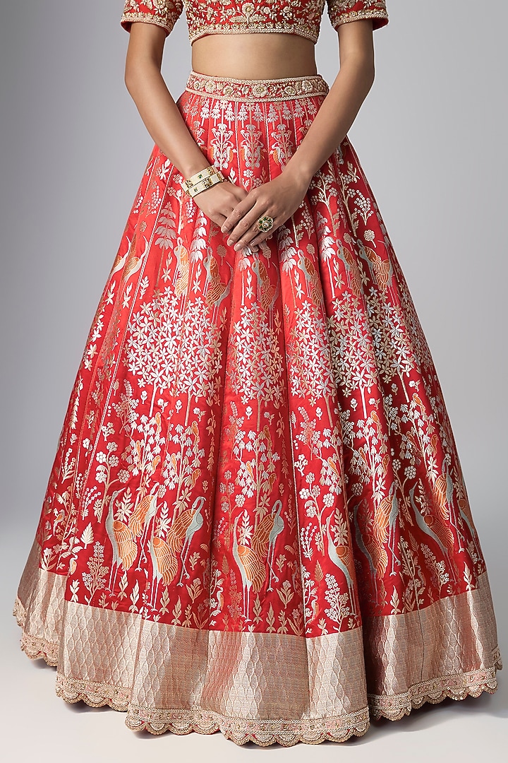Red Banarasi Bridal Lehenga Set by Kalighata at Pernia's Pop Up Shop