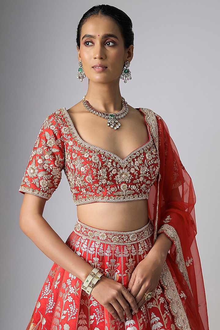 Red Banarasi Bridal Lehenga Set by Kalighata at Pernia's Pop Up Shop
