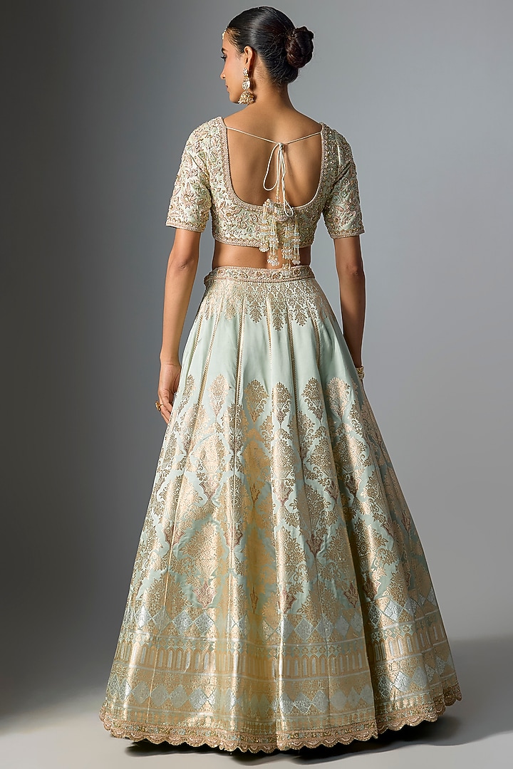 Aqua Banarasi Embroidered Bridal Lehenga Set by Kalighata at Pernia's Pop Up Shop