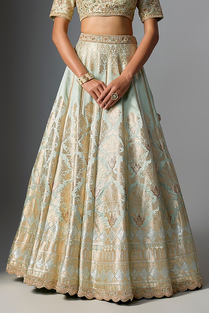 Aqua Banarasi Embroidered Bridal Lehenga Set by Kalighata at Pernia's Pop Up Shop