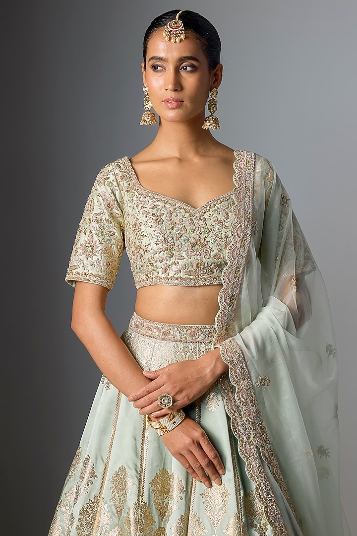 Aqua Banarasi Embroidered Bridal Lehenga Set by Kalighata at Pernia's Pop Up Shop