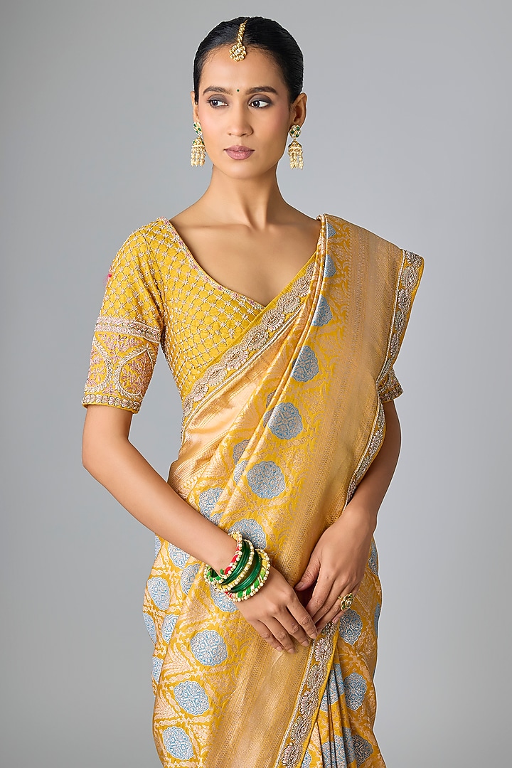 Yellow Banarasi Bridal Saree Set by Kalighata at Pernia's Pop Up Shop