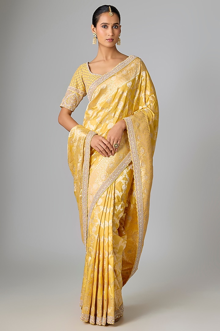 Yellow Banarasi Reception Saree Set by Kalighata at Pernia's Pop Up Shop
