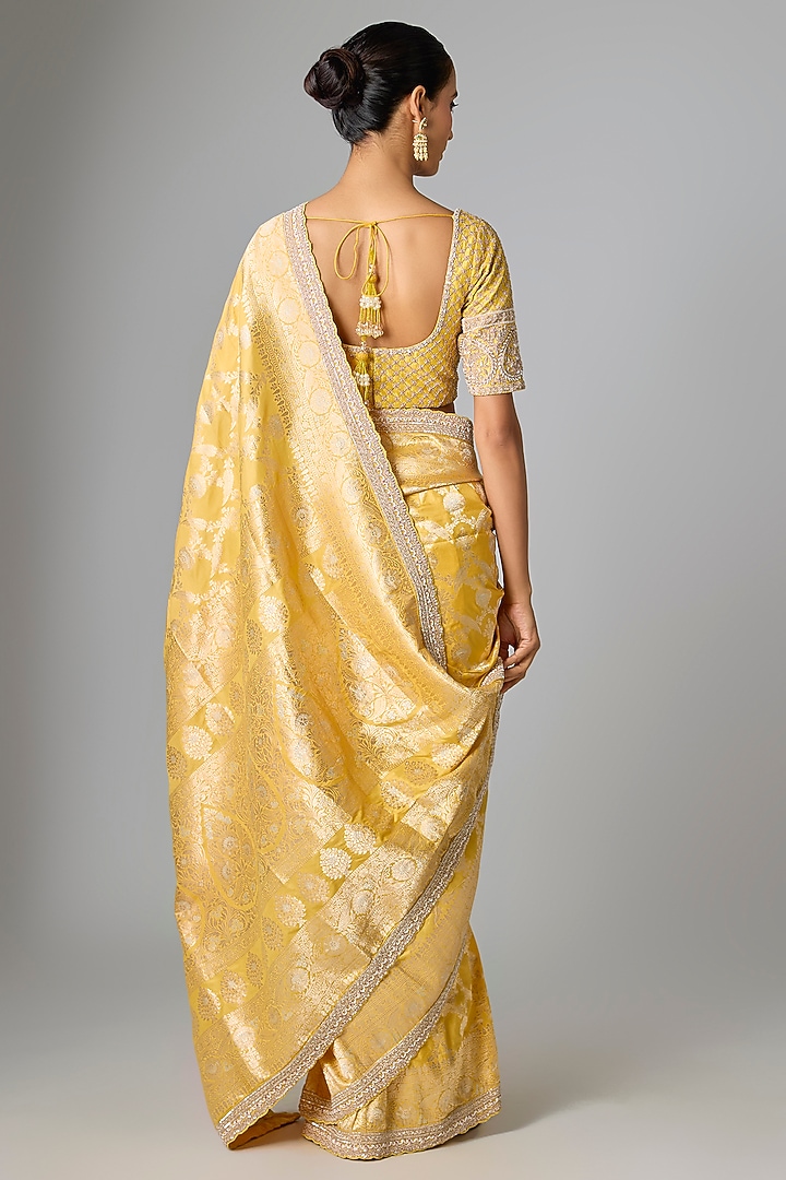 Yellow Banarasi Bridal Saree Set by Kalighata at Pernia's Pop Up Shop