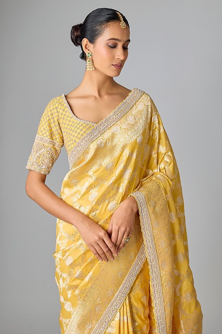 Yellow Banarasi Bridal Saree Set by Kalighata at Pernia's Pop Up Shop
