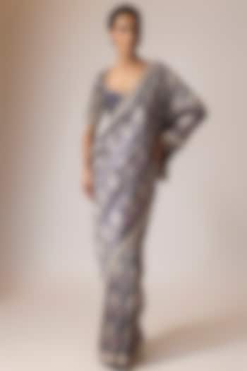 Blue Tissue Reception Saree Set by Kalighata at Pernia's Pop Up Shop