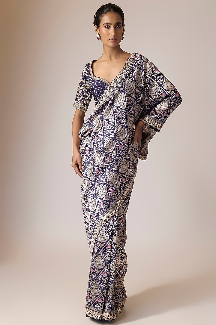 Blue Tissue Reception Saree Set by Kalighata at Pernia's Pop Up Shop