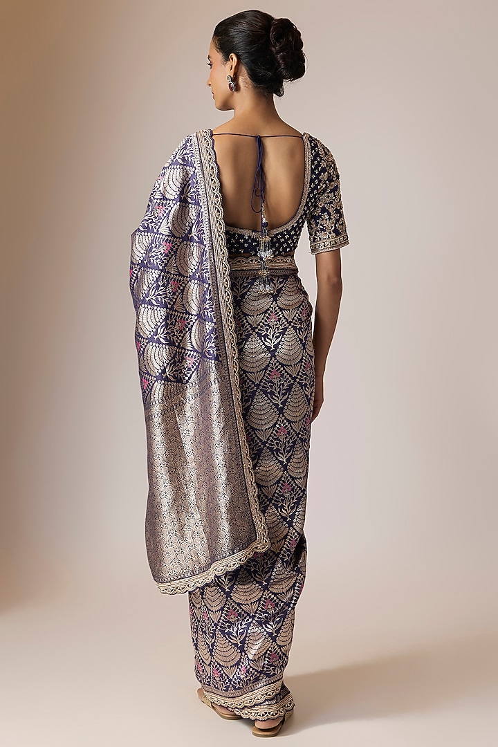 Blue Tissue Reception Saree Set by Kalighata at Pernia's Pop Up Shop